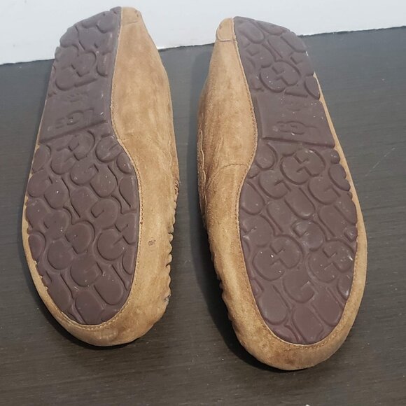 UGG Classic Suede Tan Slip on Moccasin Slippers Sheepkeen Lined 11/ EU 42 - Picture 11 of 12